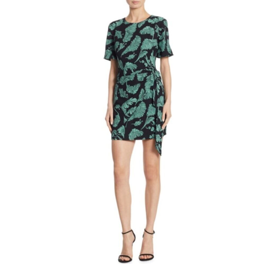 CINQ À SEPT 'Bia' Palm-Print Wrap-Front Mini-Dress, Saltwater/Black